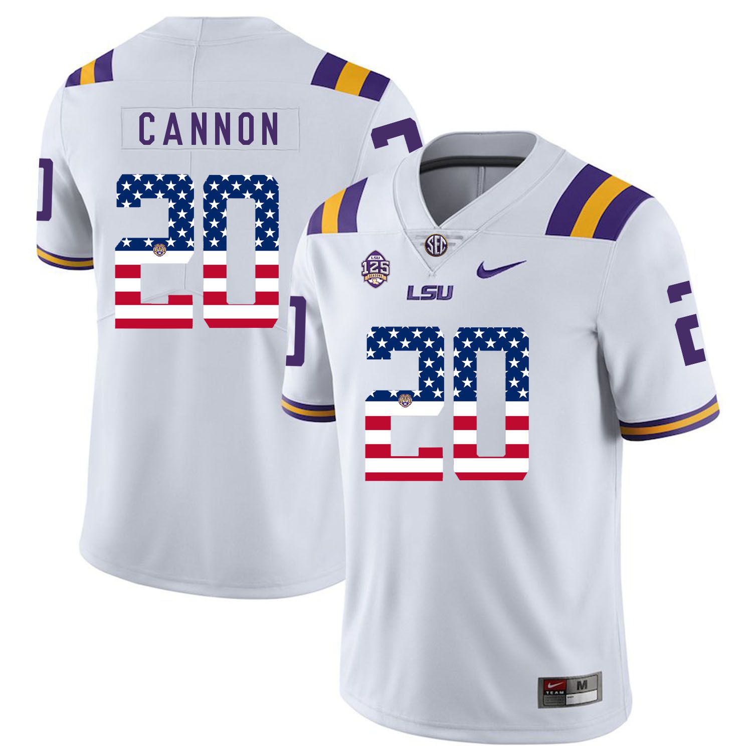 Men LSU Tigers #20 Cannon White Flag Customized NCAA Jerseys->customized ncaa jersey->Custom Jersey